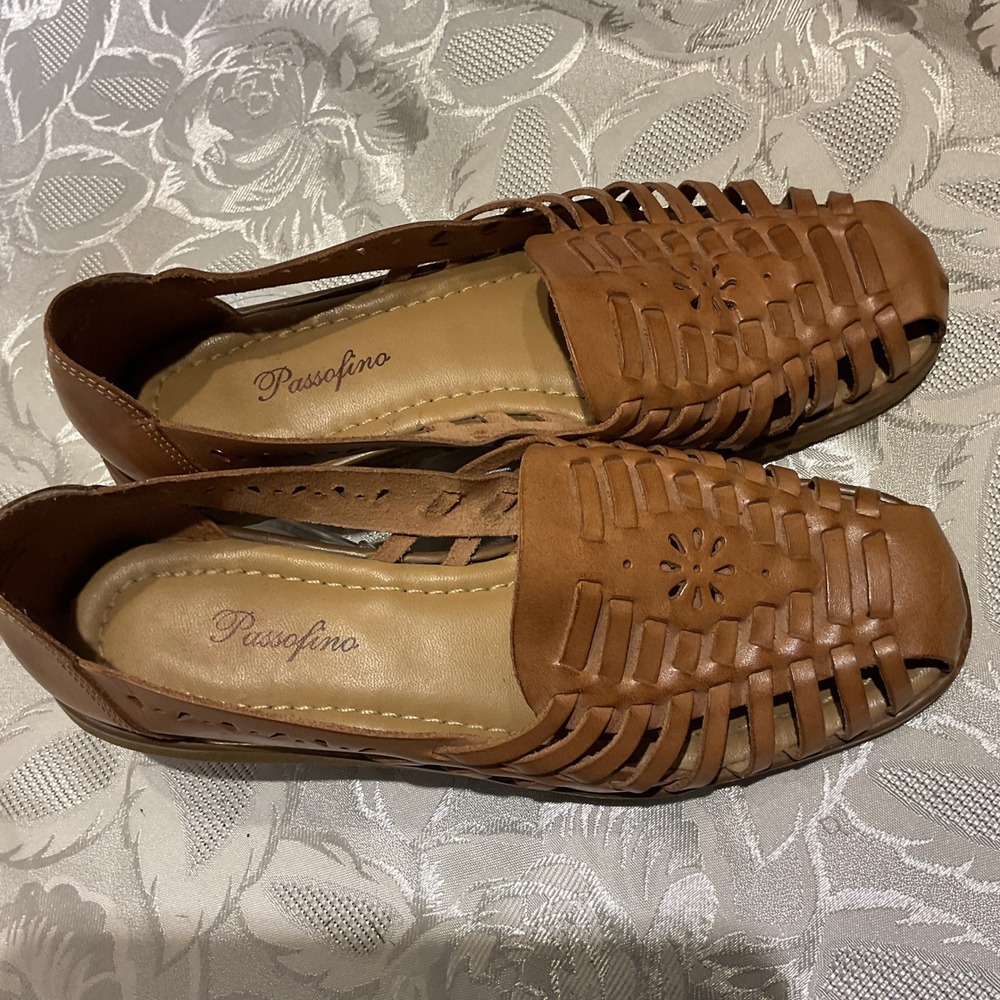 Passofino Huarache Sandals Women Size 7 Brown Excellent Woven Leather Flats - Picture 2 of 5